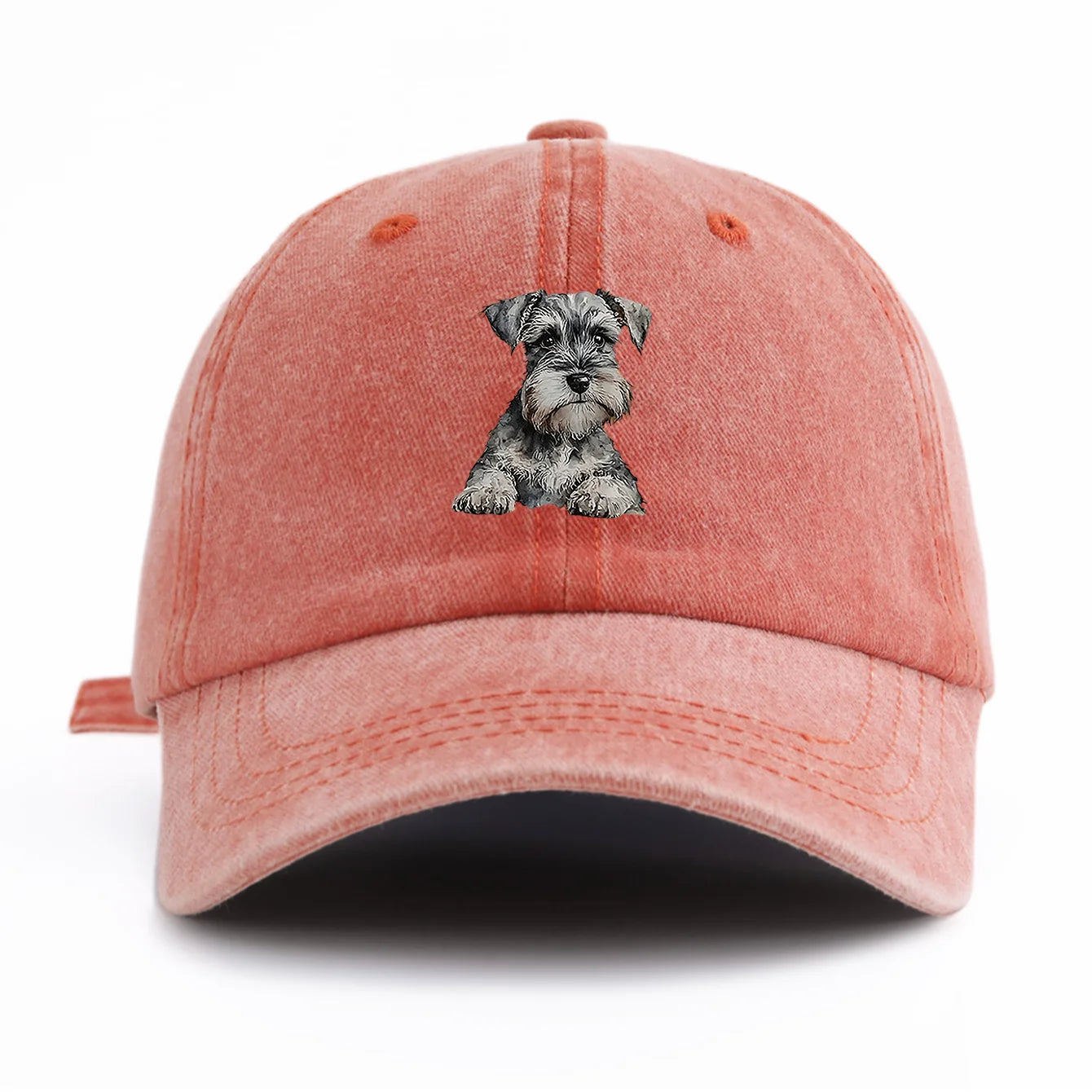 1pc Schnauzer Print Washed Baseball Cap For Adults