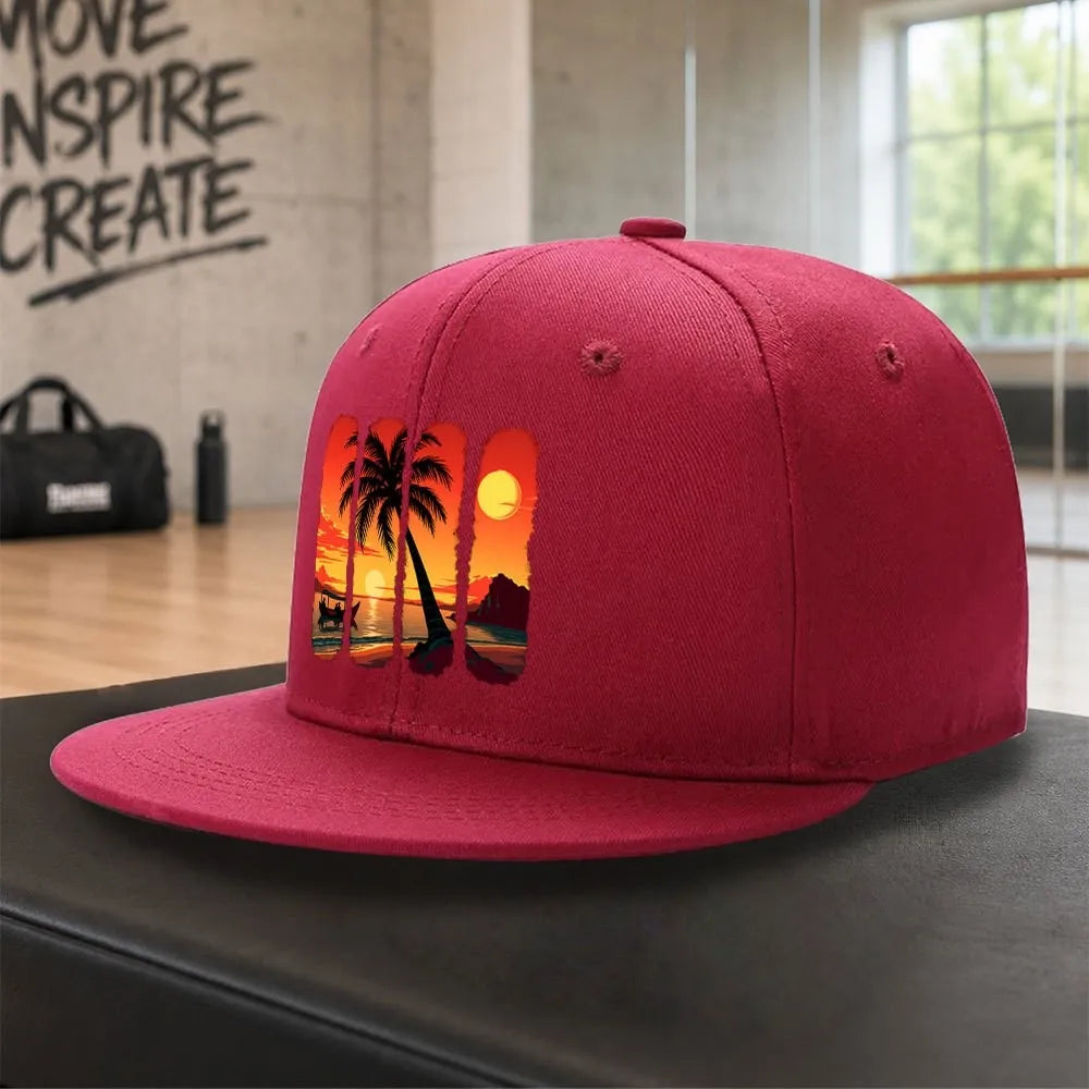 Tropical Beach Sunset Landscape Snapback Cap