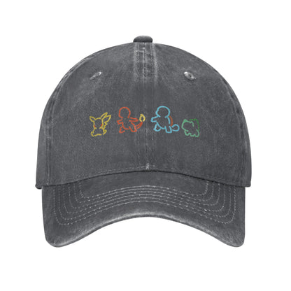 Pikachu Bulbasaur Distressed Denim Baseball Cap