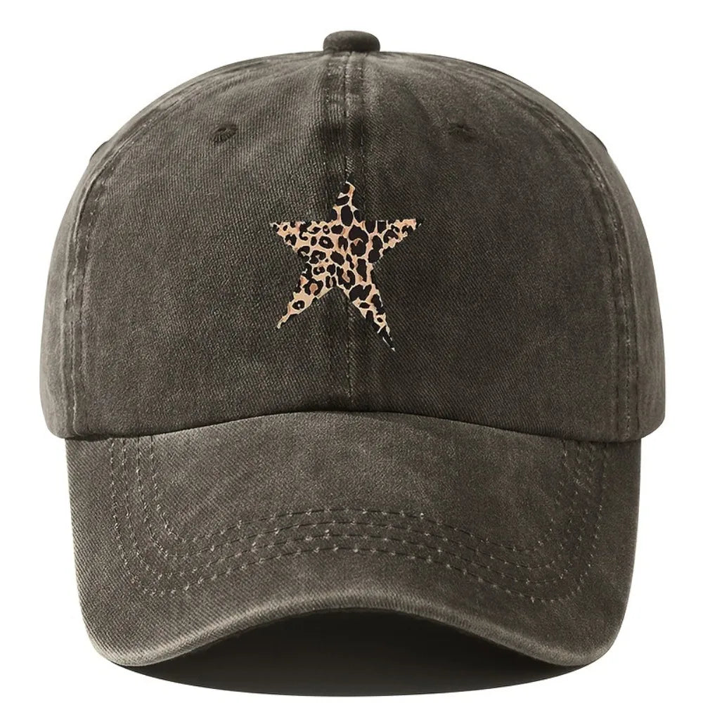 Distressed Leopard Star Print Baseball Cap