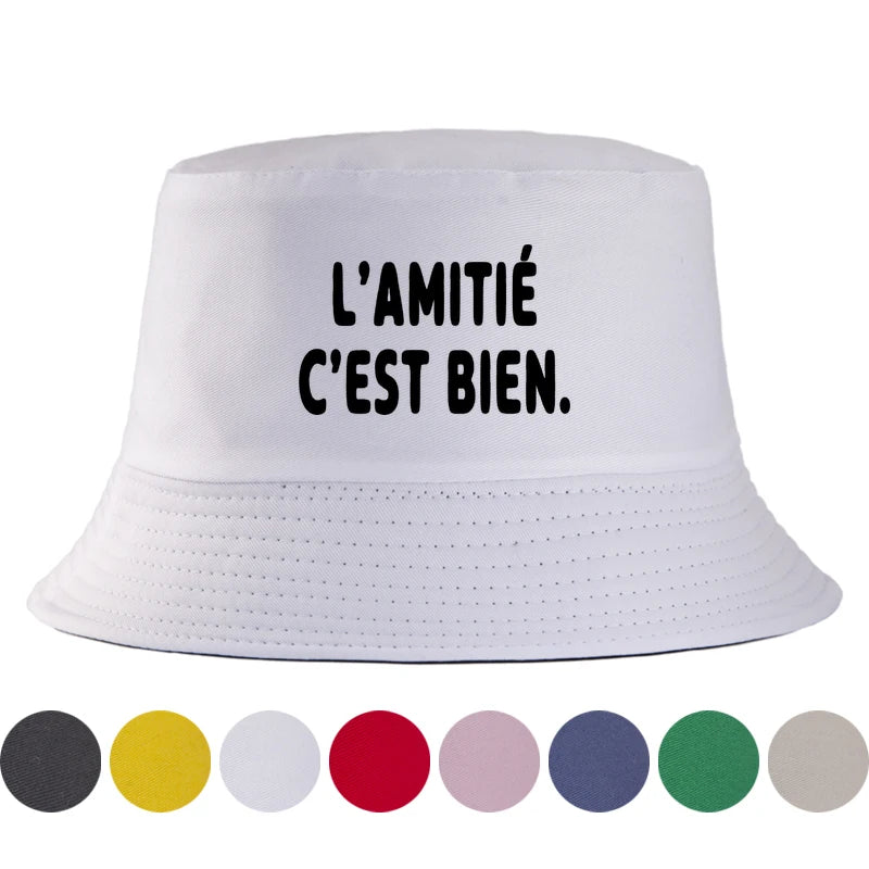 French Letter Print Cotton Bucket Hat Unisex