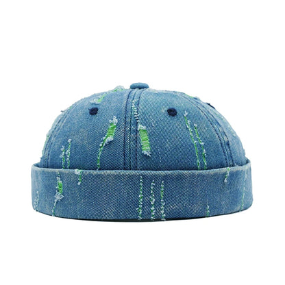 Tear Broken Denim Docker Cap Colorful Brimless Caps