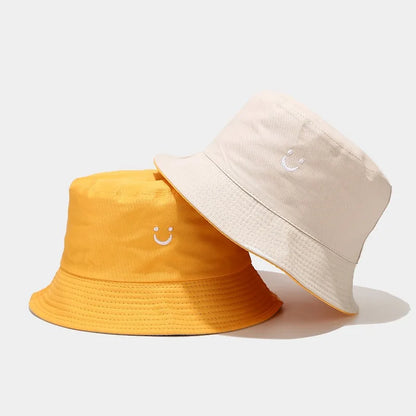 Unisex Bucket Hat Smile Face Embroidery Double Sided