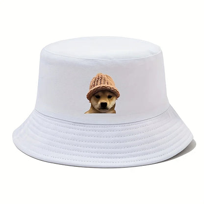 Shiba Inu Print Cotton Bucket Hat