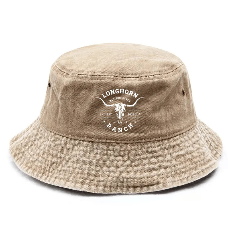 Longhorn Skull Print Vintage Bucket Hat