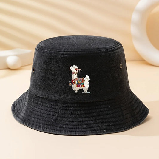 White Alpaca Printed Bucket Hat