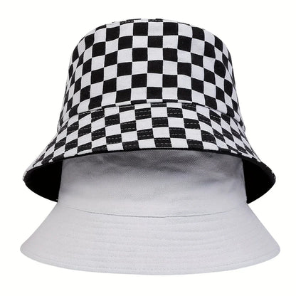 Unisex Black And White Grid Double Sided Bucket Hat