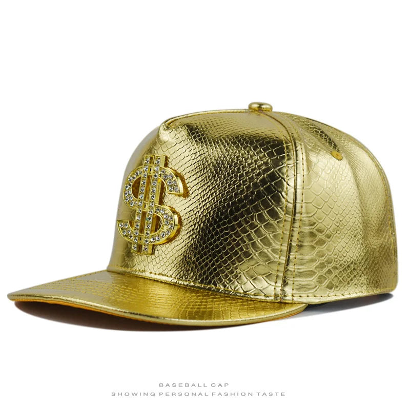 Dollar Sign Crocodile Texture Adjustable Flat Brim Snapback cap