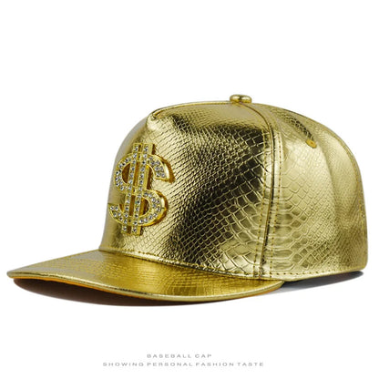 Dollar Sign Crocodile Texture Adjustable Flat Brim Snapback cap