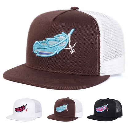 Colorful Feather Embroidered Mesh Snapback Cap