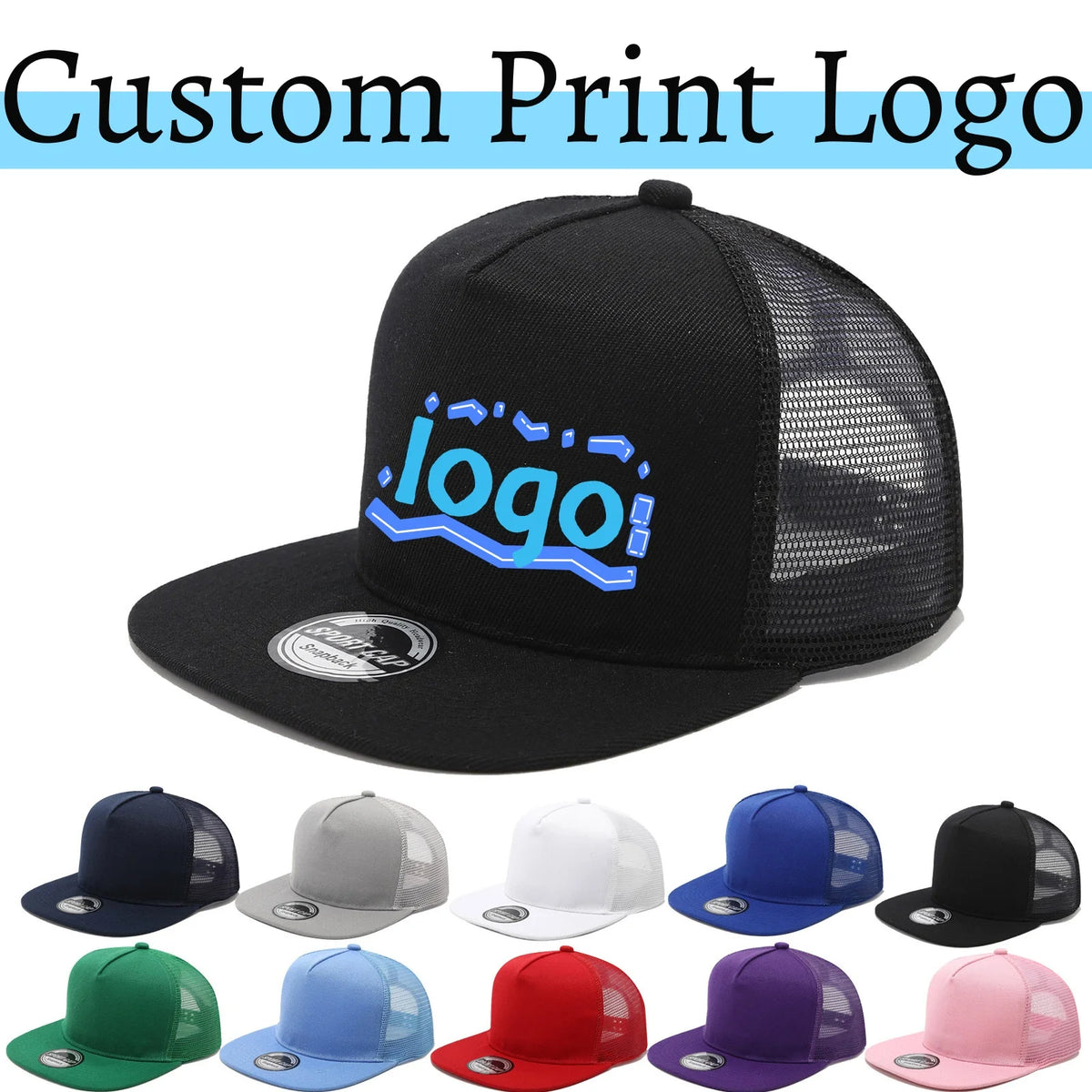 Custom Logo Printed Unisex Breathable Mesh Snapback Cap