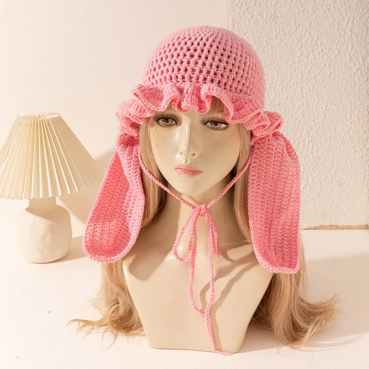 Women Fluffy Ruffled Crochet Fisherman Bucket Hat