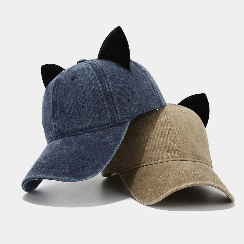 Cute Cat Ears Baseball Cap Women Summer Soft Top Caps