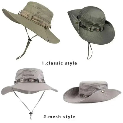 UV Protection Wide Brim Mesh Safari Bucket Hat