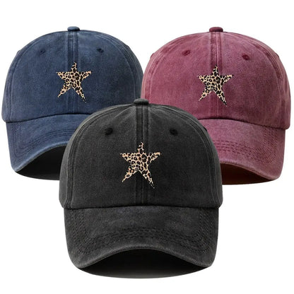 Distressed Leopard Star Print Baseball Cap