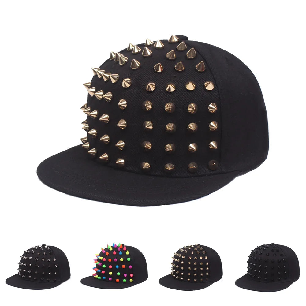 Men And Women's Rivet Flat Hat, Punk Rock, Hip Hop Stud Baseball Caps, Male, Female, Youth, Teenagers, Boys, Girls