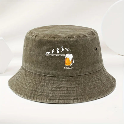 Beer Cup Print Washed Cotton Bucket Hat