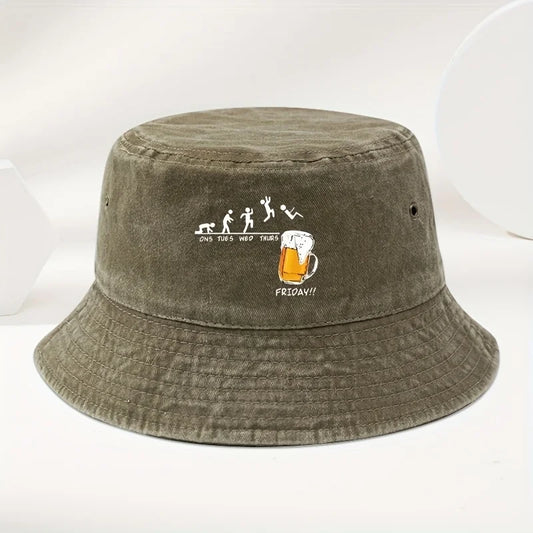 Beer Cup Print Washed Cotton Bucket Hat