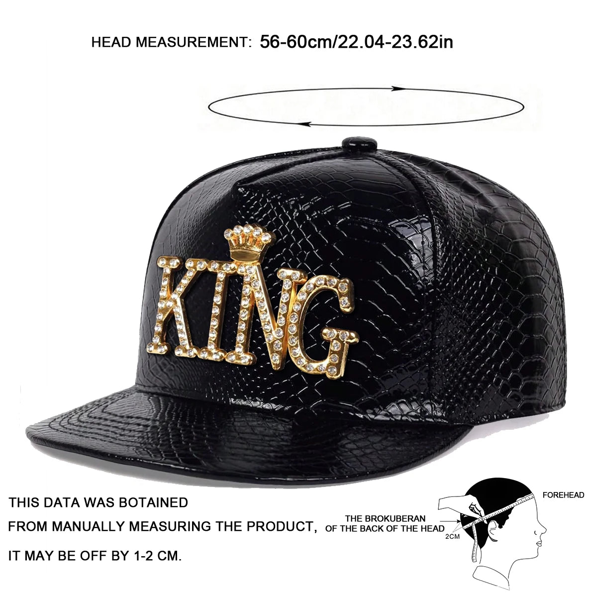 King Pattern Leather Patch Adjustable Hip-Hop Snapback Cap