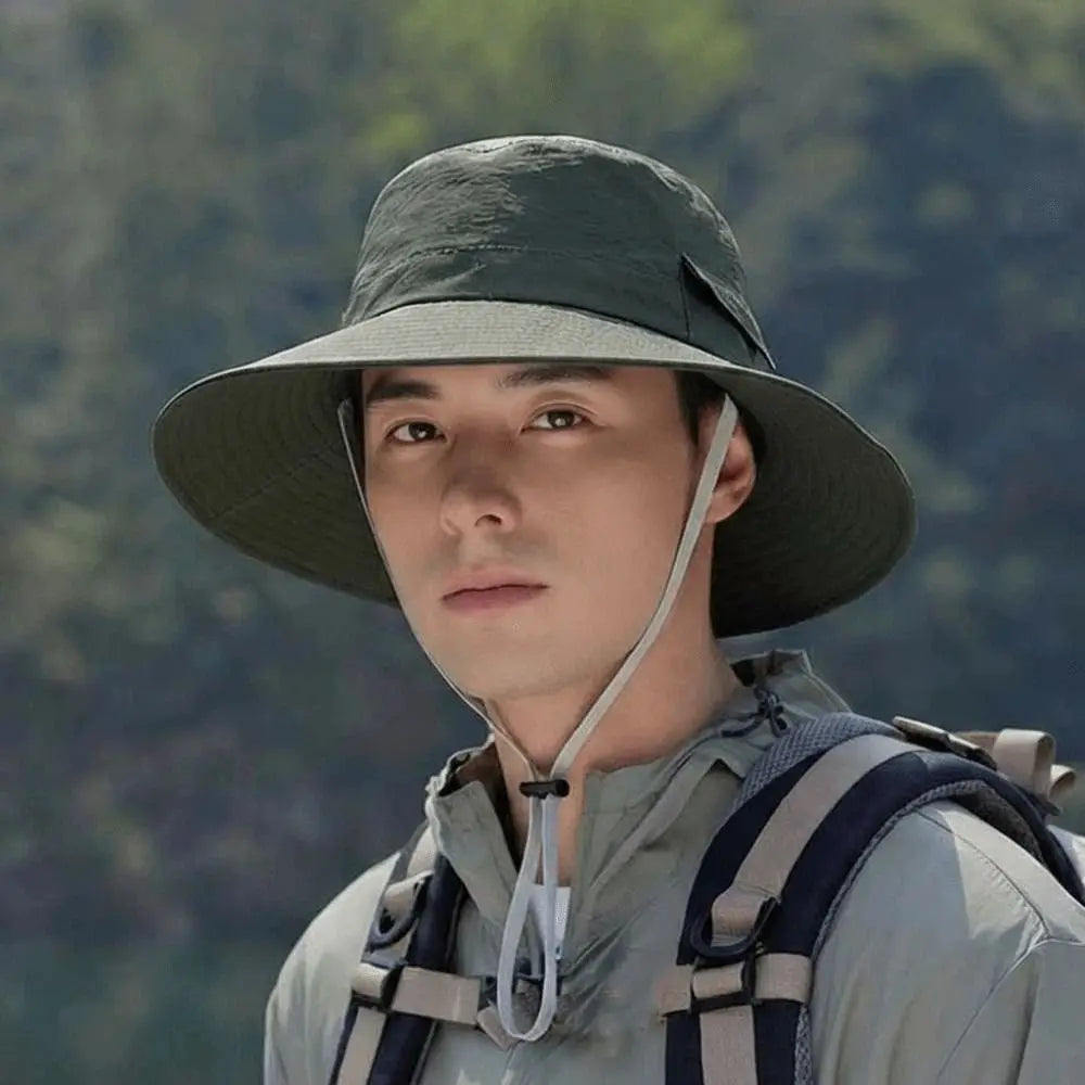 Nylon Drawstring Wide Brim Fishing Bucket Hat
