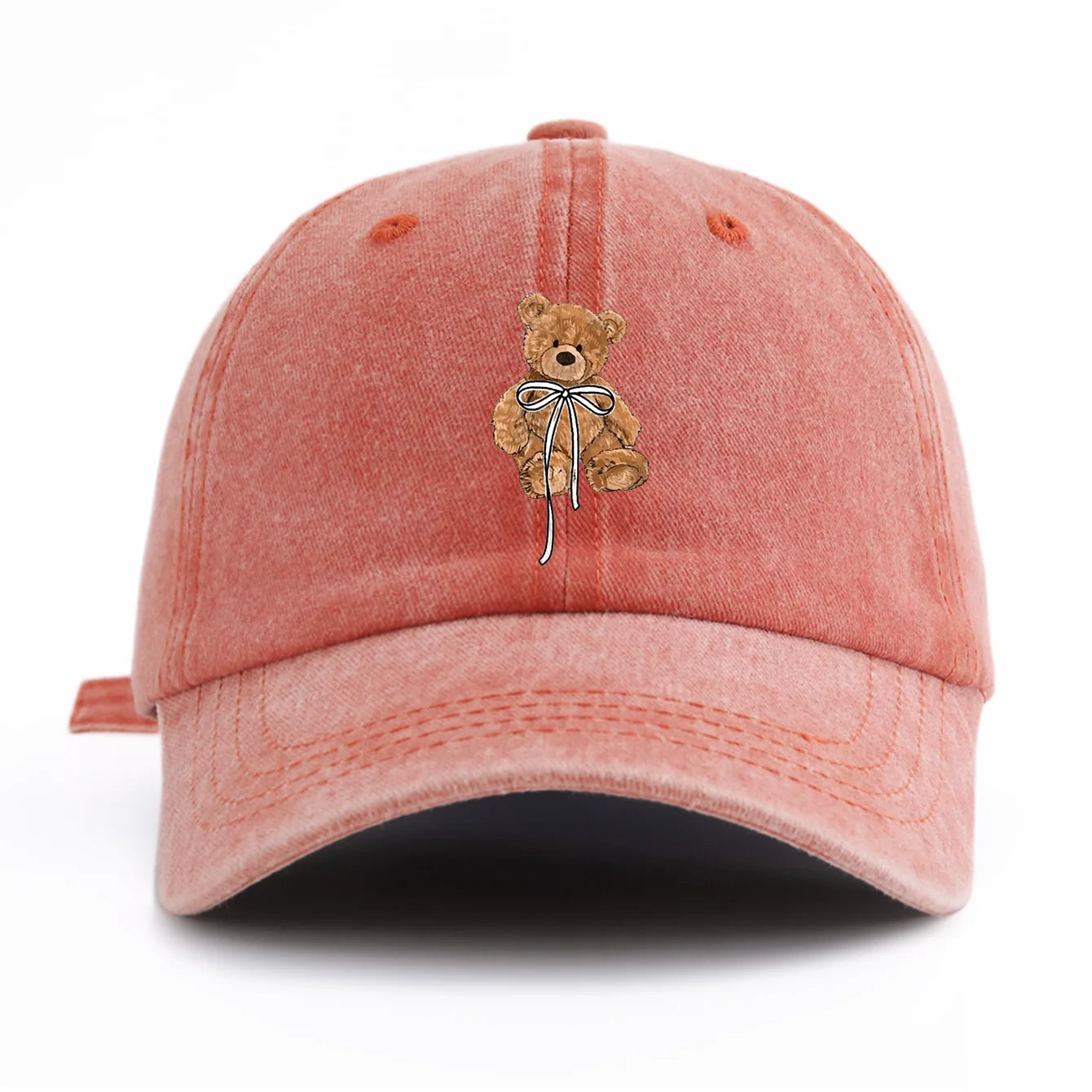 Minimalist Bow Bear Print Retro Washed Baseball Cap