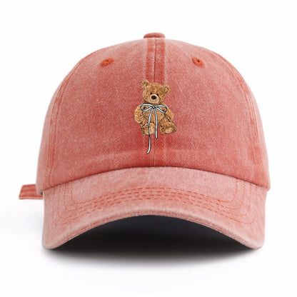 Minimalist Bow Bear Print Retro Washed Baseball Cap