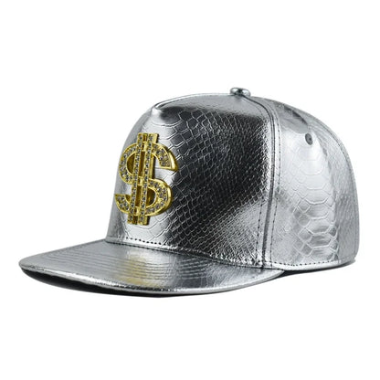 Dollar Sign Crocodile Texture Adjustable Flat Brim Snapback cap