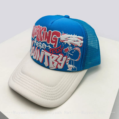Cartoon Graffiti Printed Colorblock Mesh Snapback Cap