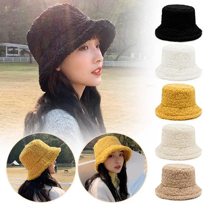 Winter Women Faux Fur Bucket Hat Outdoor Warm