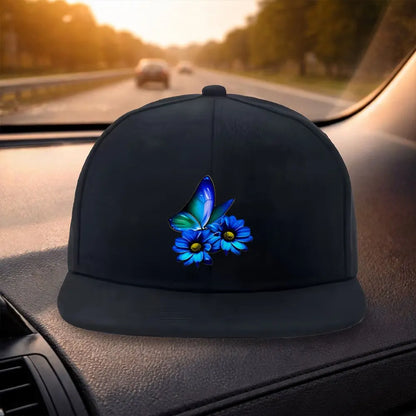 Blue Butterfly Floral Snapback Cap Hat